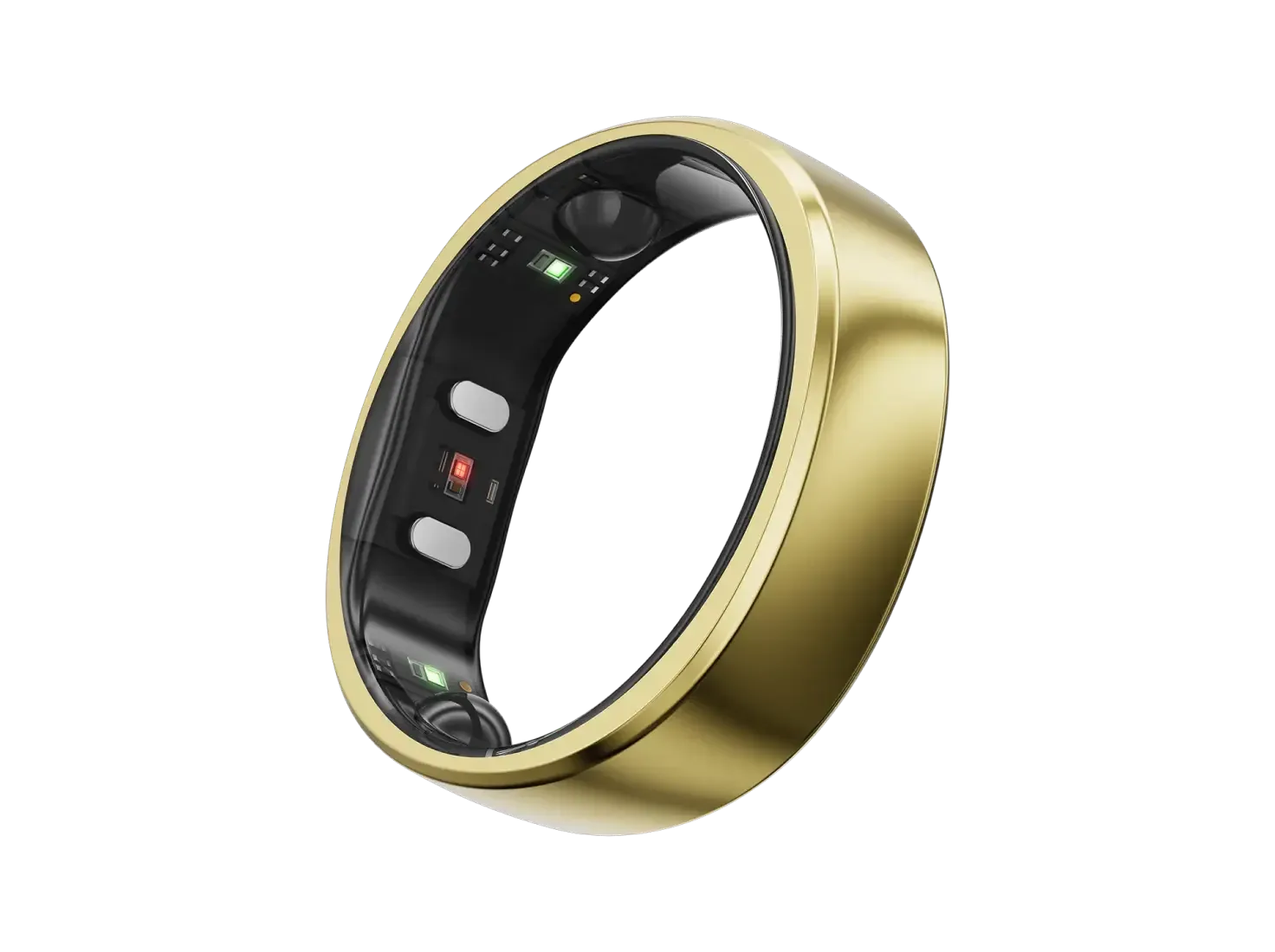 La bague connectée RingConn Gen 2 en titane doré, capteurs visibles à l'intérieur de l'anneau